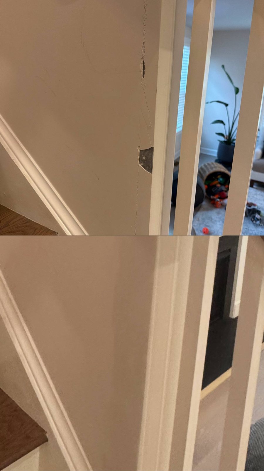Before and after drywall repair