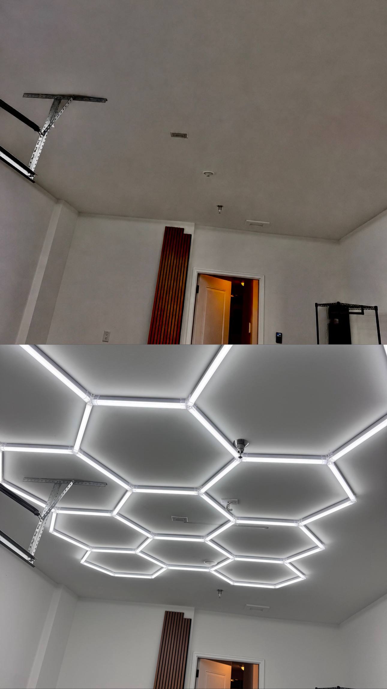 Before and after garage lighting