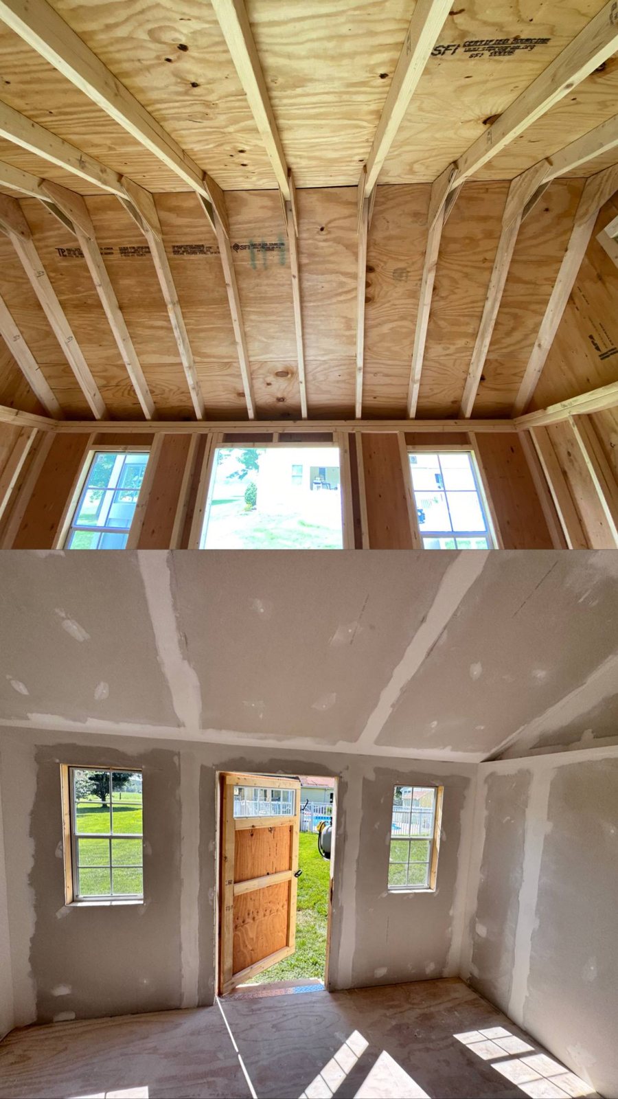 Shed framing and drywall